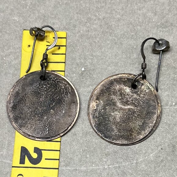 Vintage Handmade Thin Copper Discs Drop Pierced Earrings - Picture 3 of 4